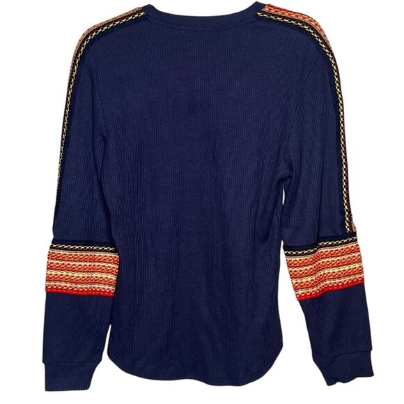 Natural Life NEW Navy Ribbed Stretch Top Soft Waffle Knit Casual Pullover Size L - Picture 3 of 5